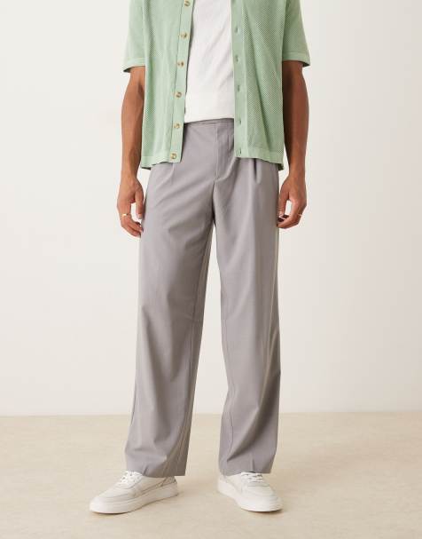 ASOS DESIGN smart wide leg trousers with front pleats in grey