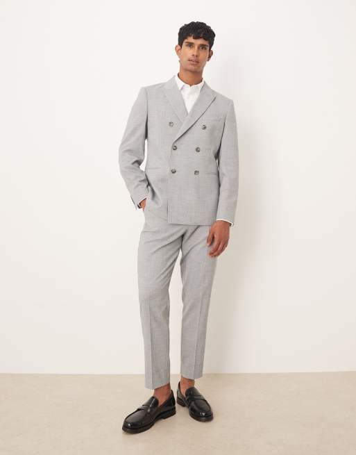 ASOS DESIGN – Dopasowany dwurzędowy garnitur w szarym melanżowym kolorze, 2 z 3