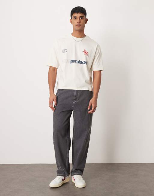 ASOS DESIGN – Szare jeansy typu skater o szerokim kroju z kontrastowymi szwami