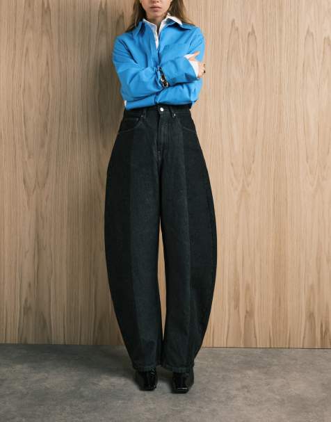 ASOS DESIGN high waisted barrel leg jeans in grey tonal wash