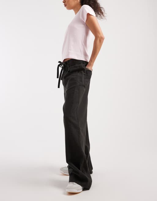 ASOS DESIGN – Szare lniane spodnie baggy z wiązaniem, 2 z 5