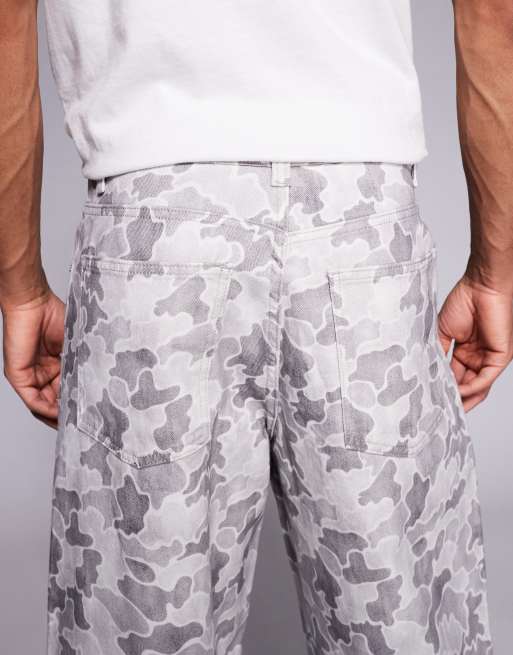 ASOS DESIGN – Szare luźne jeansy o prostym kroju we wzór moro, 5 z 5