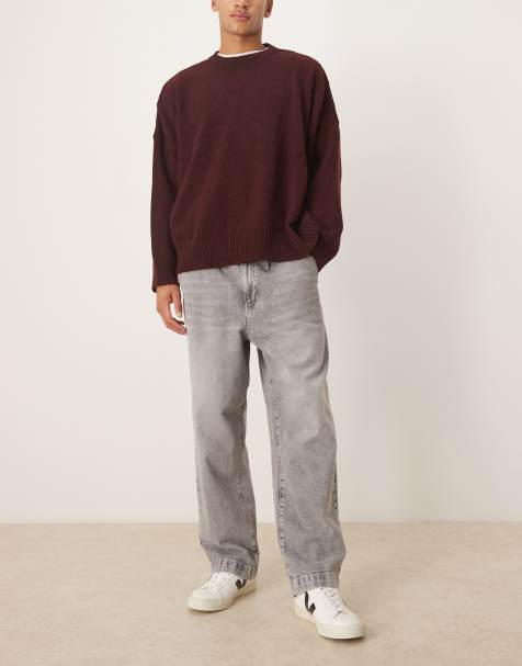 ASOS DESIGN relaxed tapered pleated jeans in grey