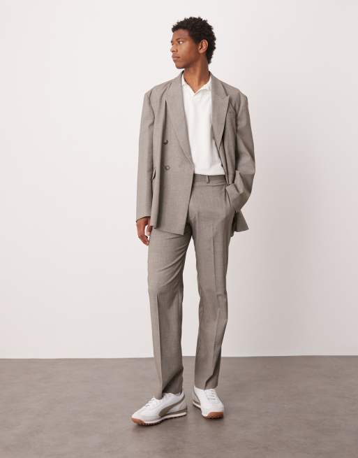 ASOS DESIGN – Szare melanżowe fakturowane spodnie garniturowe z prostymi nogawkami
