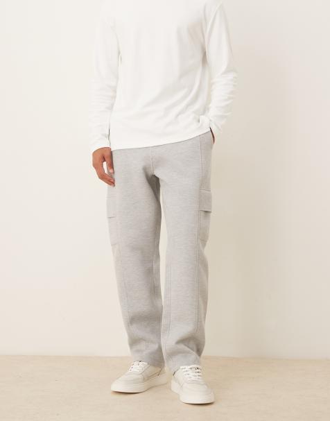 ASOS DESIGN heavyweight straight cargo jogger in scuba-style fabric in grey marl - GREY