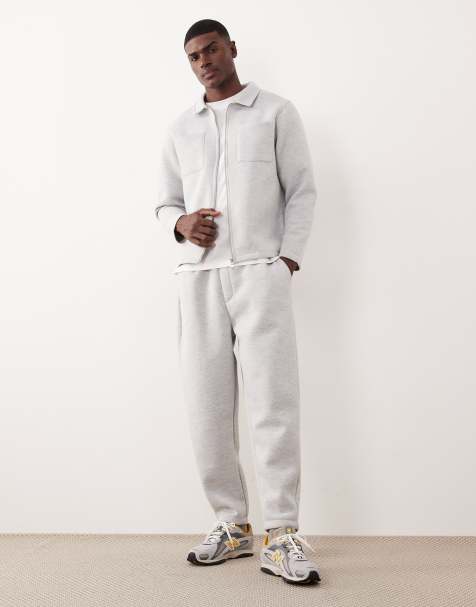 ASOS DESIGN heavyweight tapered jogger in scuba-style fabric in grey marl - LGREY