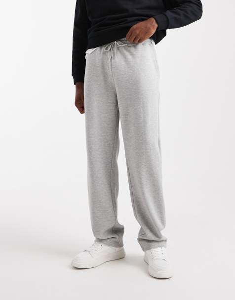 ASOS DESIGN straight leg jogger with side pipping in grey marl 