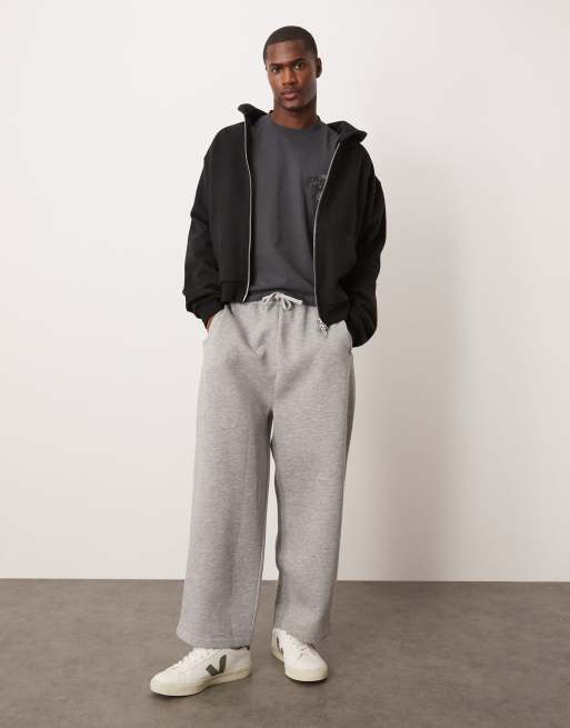 ASOS DESIGN – Szare melanżowe joggersy z szerokimi krótszymi nogawkami