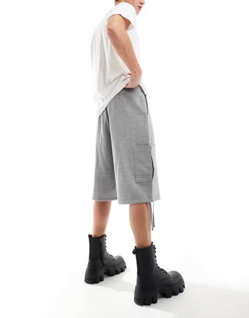 ASOS DESIGN – Szare melanżowe szorty bermudy bojówki