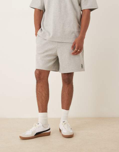 ASOS DESIGN co-ord oversized shorts with embroidery in grey marl