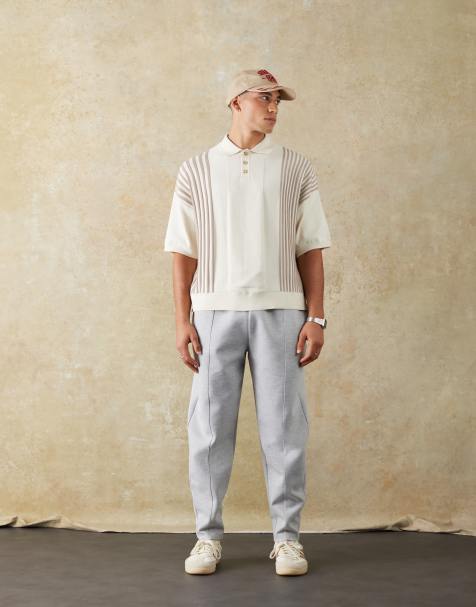 ASOS DESIGN double face tapered joggers with pin tucks in grey marl