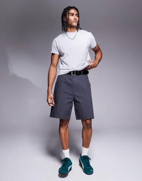 ASOS DESIGN mid length poplin cargo shorts in grey