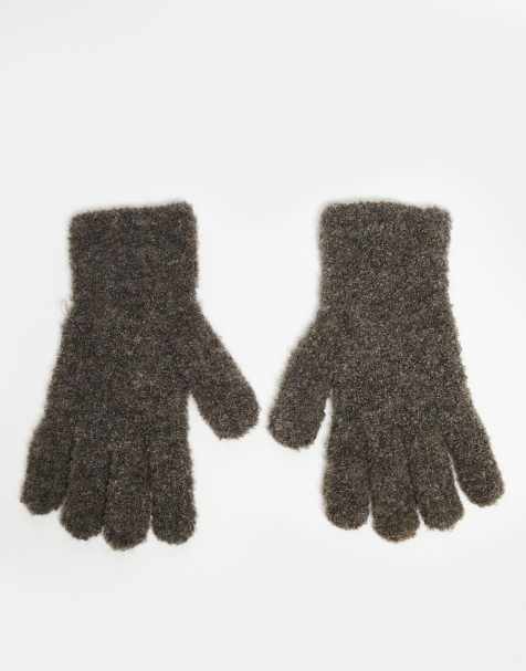 ASOS DESIGN – Szare prążkowane rękawiczki z dzianiny boucle - view 1