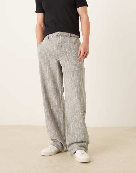 ASOS DESIGN – Szare spodnie baggy w prążki z zakładkami - view 1