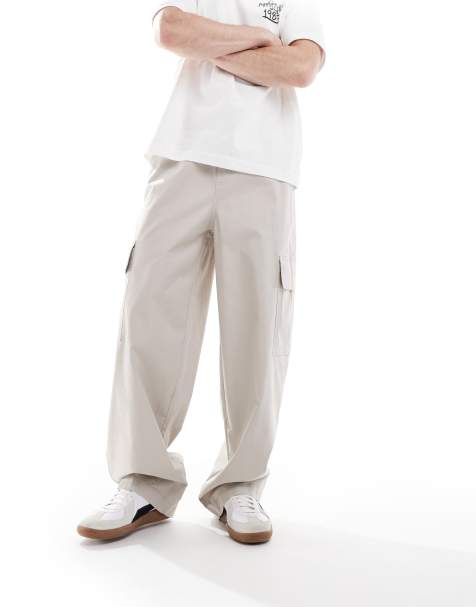 ASOS DESIGN loose cargo trousers with elasticated waist in grey