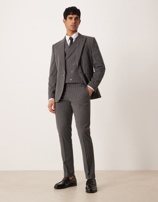ASOS DESIGN – Szary garnitur o dopasowanym kroju w prążki, 2 z 4