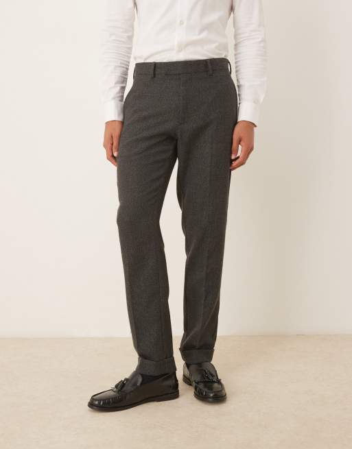 ASOS DESIGN – Dopasowany wełniany garnitur z drobną fakturą w kolorze szarym, 3 z 4
