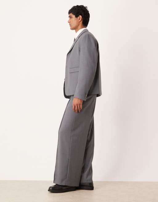 ASOS DESIGN – Szare spodnie garniturowe o luźnym kroju z diagonalu, 3 z 5