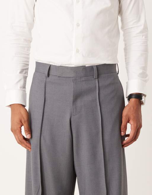 ASOS DESIGN – Szare spodnie garniturowe o luźnym kroju z diagonalu, 4 z 5