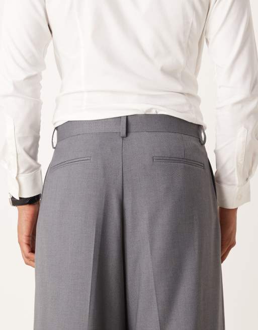 ASOS DESIGN – Szare spodnie garniturowe o luźnym kroju z diagonalu, 5 z 5