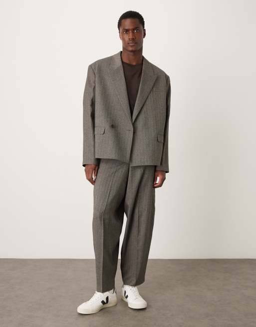 ASOS DESIGN – Szary garnitur extreme oversize w jodełkę, 2 z 3