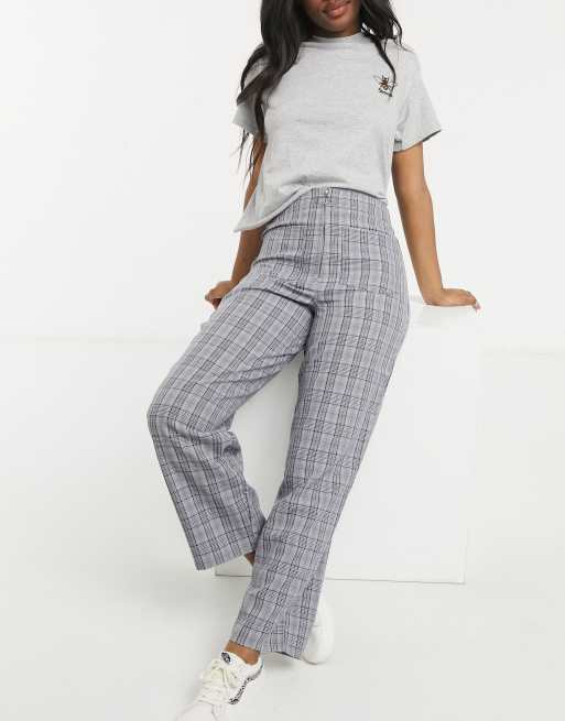 ASOS DESIGN – Szare spodnie z prostymi nogawkami, zapięciem na suwak z przodu i wzorem w kratę