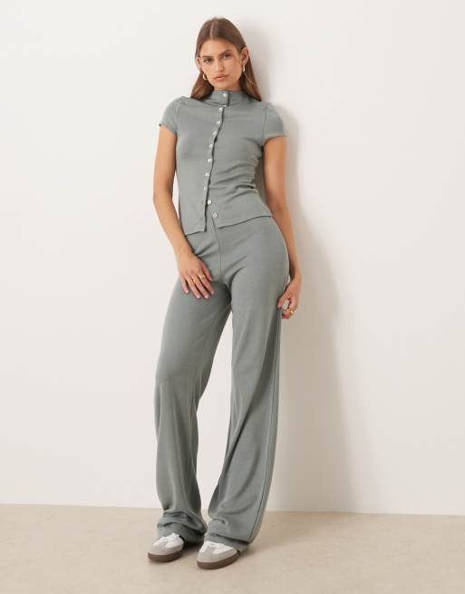 ASOS DESIGN – Szare spodnie z szerokimi nogawkami z grubego zwartego materiału, część zestawu