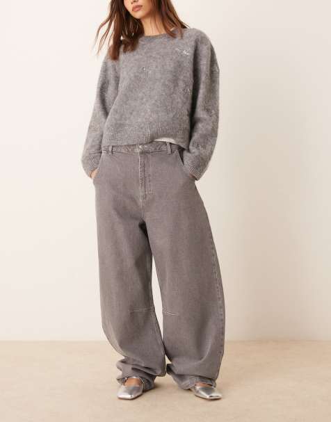 ASOS DESIGN – Szare sprane jeansy o baryłkowym kroju z podwyższonym stanem - view 1