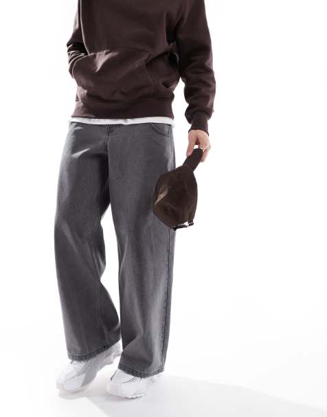 ASOS DESIGN – Szare sprane spodnie płócienne super baggy z dwiema kieszeniami - view 1