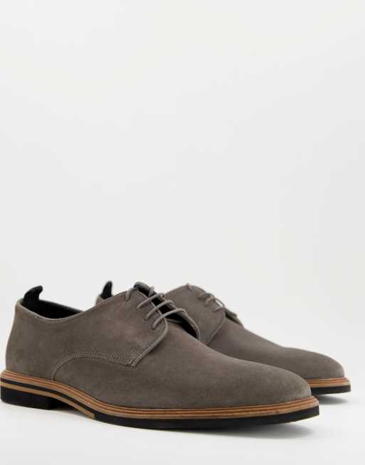 ASOS DESIGN – Szare sznurowane buty z zamszu z kontrastową podeszwą