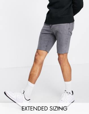 ASOS DESIGN – Szare szorty jeansowe o obcisłym kroju z postrzępionym brzegiem