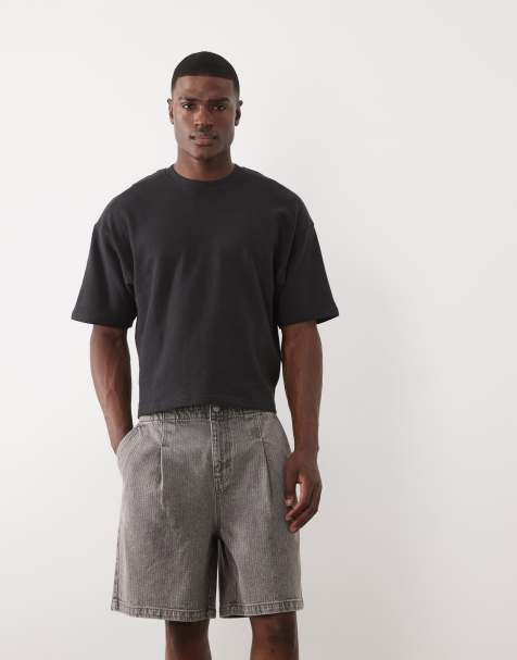 ASOS DESIGN – Szare szorty jeansowe średniej długości w paski z zakładkami - view 1