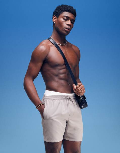 ASOS DESIGN swim shorts in mid length in grey