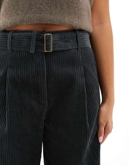 ASOS DESIGN – Szare sztruksowe spodnie barrel z paskiem, 5 z 5