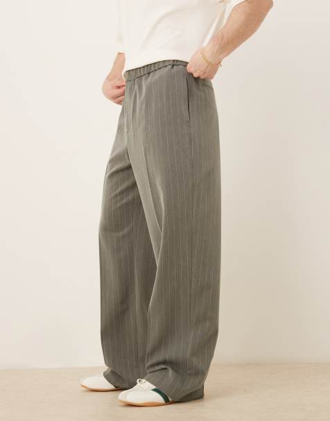 ASOS DESIGN pull on smart wide leg trousers in grey pinstripe