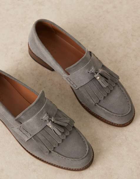 ASOS DESIGN – Szare zamszowe loafersy z frędzlami - view 1