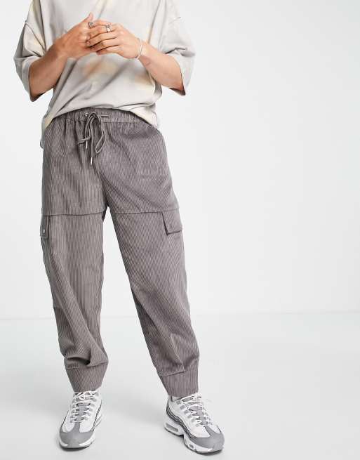 ASOS DESIGN – Szare zwężane bojówki oversize ze sztruksu