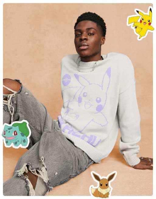 ASOS DESIGN – Szaro-liliowy sweter z nadrukiem Pikachu