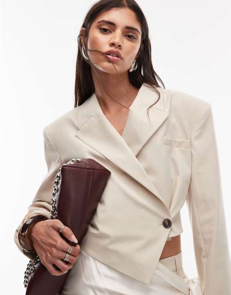 ASOS DESIGN asymmetric blouson blazer co ord in stone