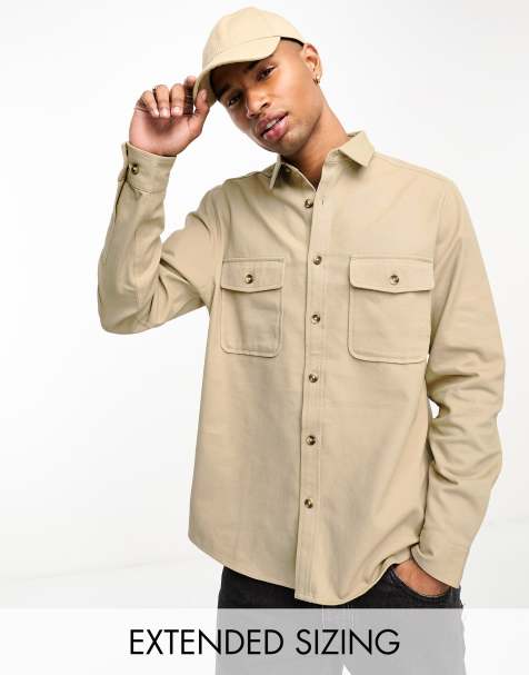 ASOS DESIGN cotton overshirt in stone - STONE