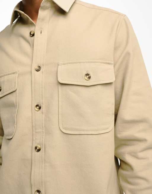 ASOS DESIGN – Szarobeżowa bawełniana koszula wierzchnia, 3 z 4
