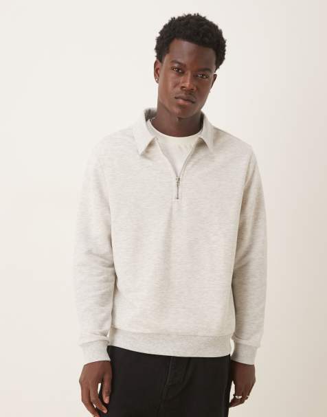 ASOS DESIGN loopback sweatshirt with zip in stone