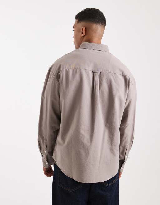 ASOS DESIGN – Szarobeżowa koszula Oxford oversize w stylu lat 90., 3 z 5