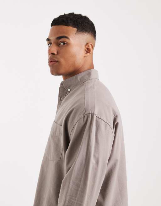 ASOS DESIGN – Szarobeżowa koszula Oxford oversize w stylu lat 90., 4 z 5