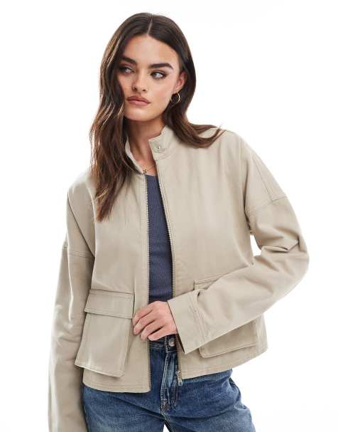 ASOS DESIGN – Szarobeżowa kurtka z wysokim kołnierzem - view 1