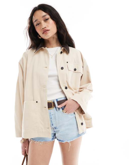 ASOS DESIGN – Szarobeżowa kurtka ze sztruksowym kołnierzem, 2 z 4