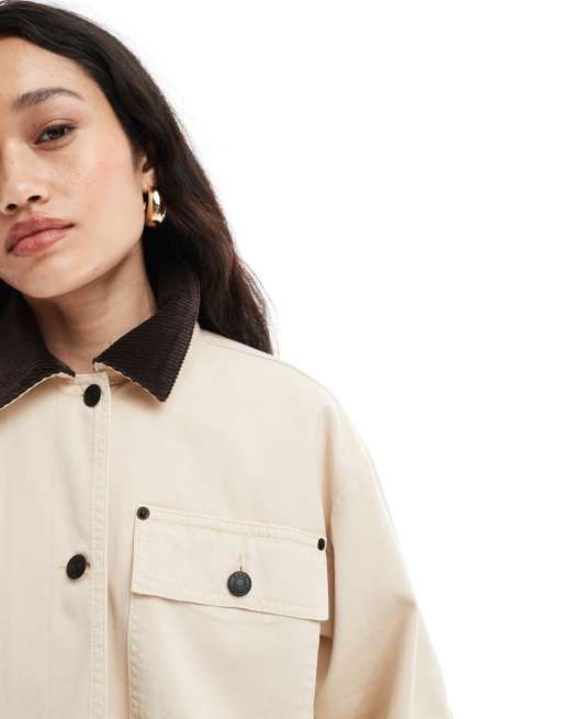 ASOS DESIGN – Szarobeżowa kurtka ze sztruksowym kołnierzem, 3 z 4