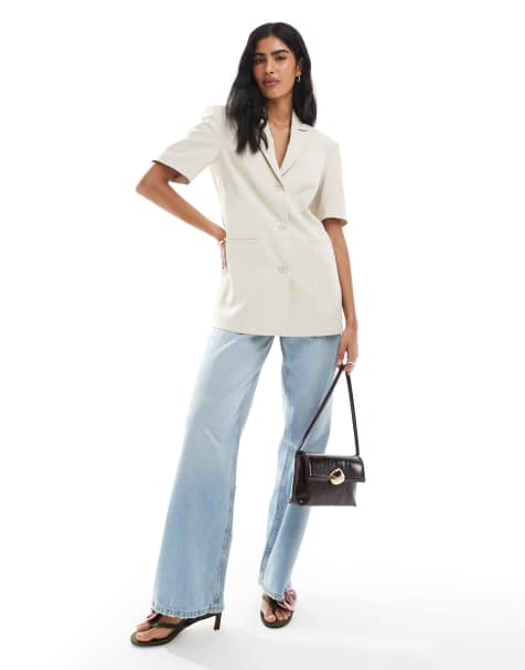 ASOS DESIGN boxy oversized short sleeve blazer in stone