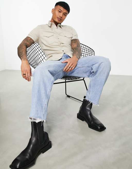 ASOS DESIGN – Szarobeżowa obcisła koszula w kowbojskim stylu, 4 z 4