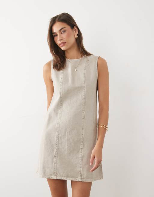 ASOS DESIGN – Szarobeżowa sukienka o prostym kroju, 2 z 4